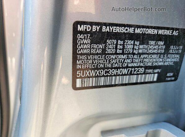5UXWX9C39H0W71239 2017 BMW X3 Silver Vista de la etiqueta del VIN