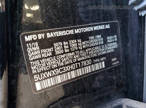 5UXWX9C3XH0T17830 2017 BMW X3 Black Widok naklejki z numerem VIN
