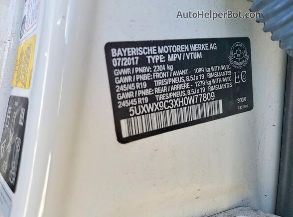 5UXWX9C3XH0W77809 2017 BMW X3 Белый Вид наклейки с VIN-кодом