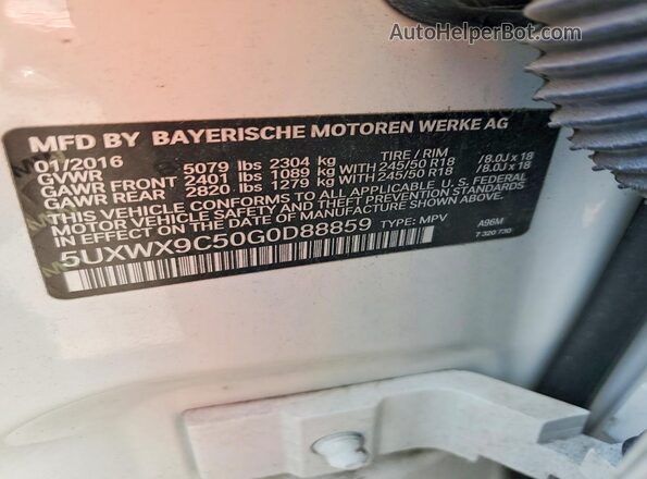 5UXWX9C50G0D88859 2016 BMW X3 Белый Панорамный вид салона 360°