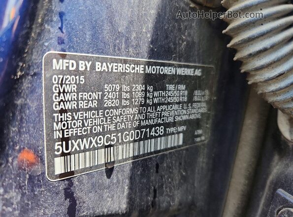 5UXWX9C51G0D71438 2016 BMW X3 Blue VIN sticker view