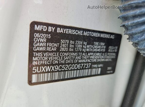 5UXWX9C52G0D67737 2016 BMW X3 White VIN կոդի պիտակի տեսք