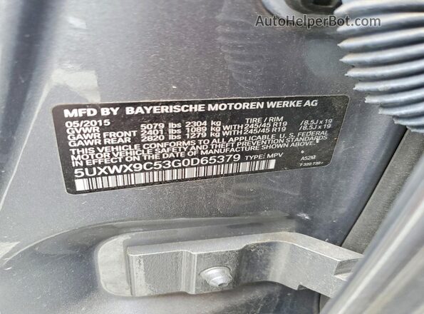 5UXWX9C53G0D65379 2016 BMW X3 Gray Vista de la etiqueta del VIN