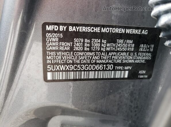 5UXWX9C53G0D66130 2016 BMW X3 Серый Вид наклейки с VIN-кодом