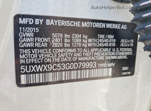 5UXWX9C53G0D79993 2016 BMW X3 White Вид наклейки з VIN-кодом