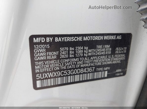 5UXWX9C53G0D84367 2016 BMW X3 White Engine compartment view