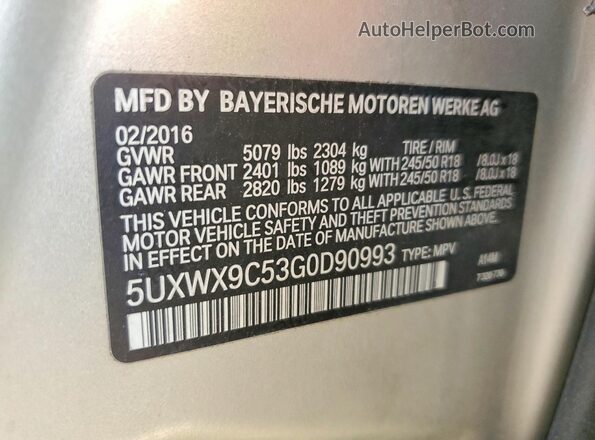 5UXWX9C53G0D90993 2016 BMW X3 Beige Widok komory silnika