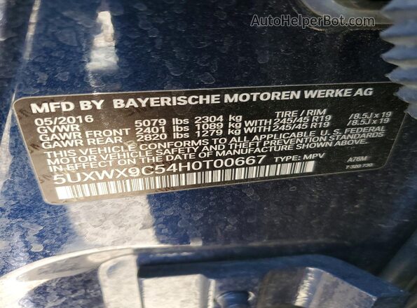 5UXWX9C54H0T00667 2017 BMW X3 Синий Вид подкапотного пространства