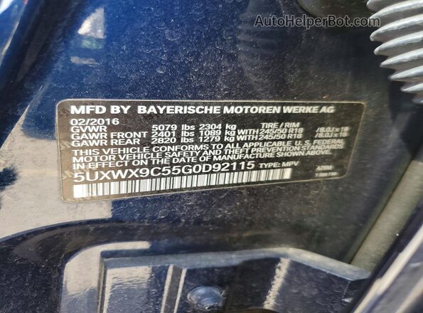 5UXWX9C55G0D92115 2016 BMW X3 Синий Вид наклейки с VIN-кодом