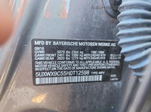 5UXWX9C55H0T12598 2017 BMW X3 Silver VIN კოდის სტიკერის ხედი