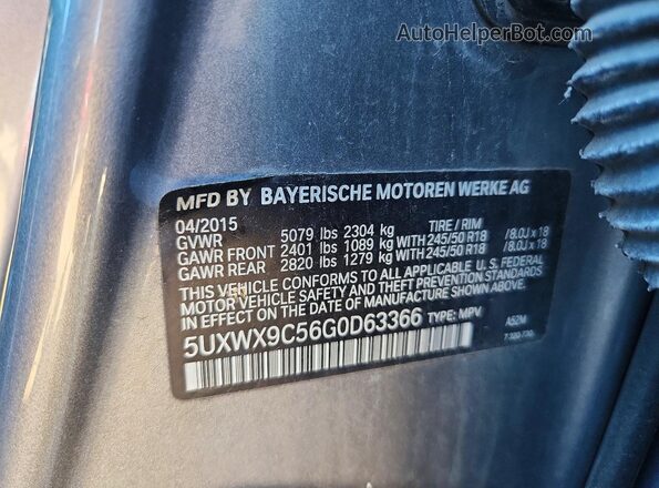 5UXWX9C56G0D63366 2016 BMW X3 Gray Вид наклейки з VIN-кодом