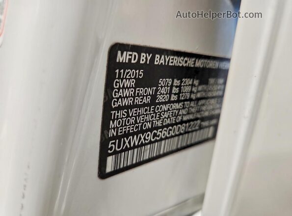 5UXWX9C56G0D81222 2016 BMW X3 White Widok naklejki z numerem VIN