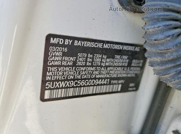 5UXWX9C56G0D94441 2016 BMW X3 Белый Вид наклейки с VIN-кодом