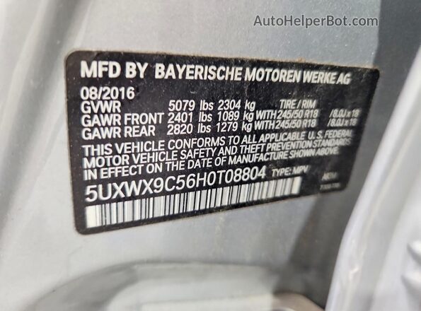 5UXWX9C56H0T08804 2017 BMW X3 Silver VIN sticker view