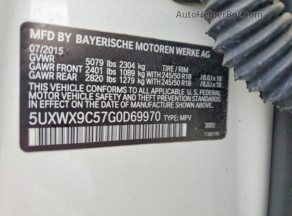 5UXWX9C57G0D69970 2016 BMW X3 White VIN կոդի պիտակի տեսք