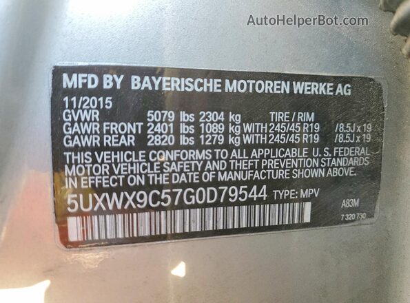 5UXWX9C57G0D79544 2016 BMW X3 Silver VIN sticker view
