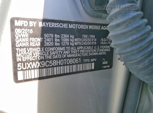 5UXWX9C58H0T08061 2017 BMW X3 Silver Widok naklejki z numerem VIN