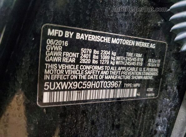 5UXWX9C59H0T03967 2017 BMW X3 Charcoal VIN կոդի պիտակի տեսք