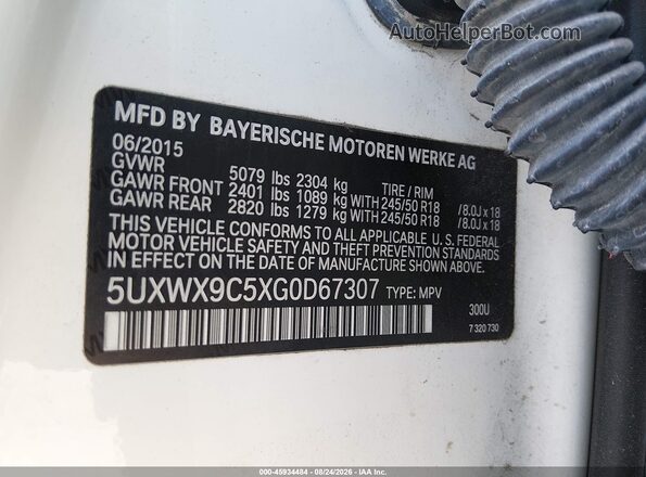 5UXWX9C5XG0D67307 2016 BMW X3 White Շարժիչի բաժամունքի տեսք