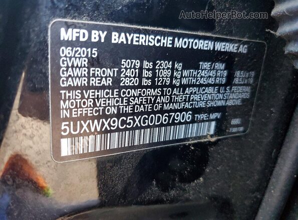 5UXWX9C5XG0D67906 2016 BMW X3 Black Vista de la etiqueta del VIN