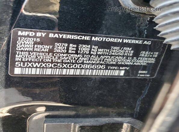 5UXWX9C5XG0D86696 2016 BMW X3 Black Engine compartment view