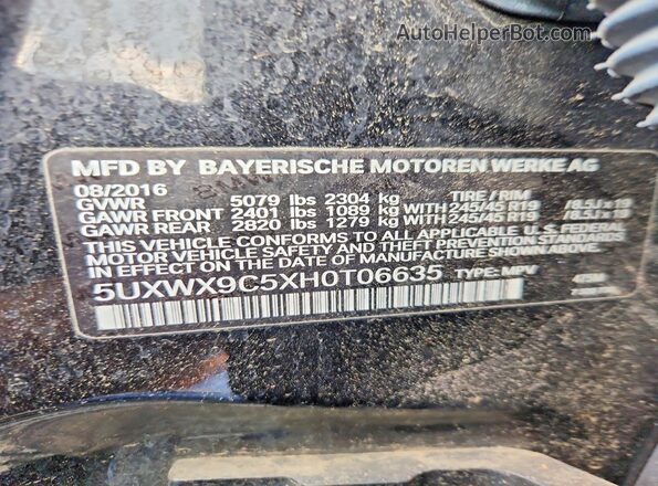 5UXWX9C5XH0T06635 2017 BMW X3 Black Widok naklejki z numerem VIN