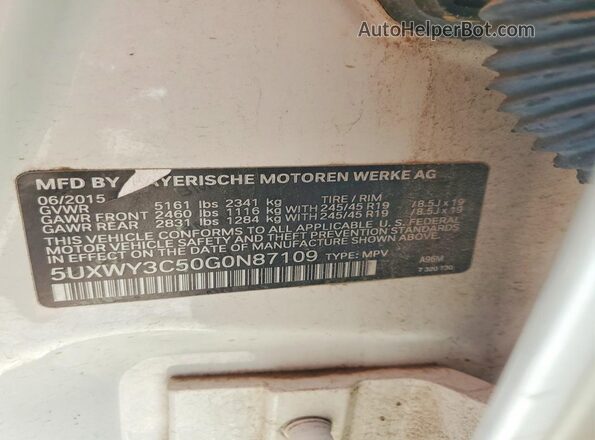 5UXWY3C50G0N87109 2016 BMW X3 White VIN sticker view