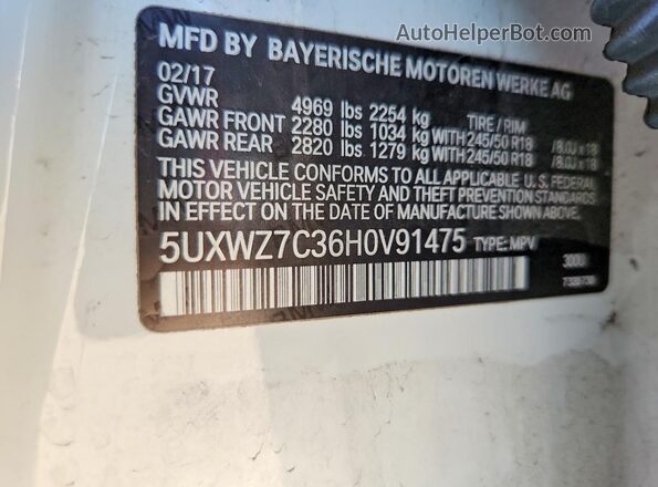 5UXWZ7C36H0V91475 2017 BMW X3 White Շարժիչի բաժամունքի տեսք