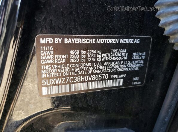 5UXWZ7C38H0V86570 2017 BMW X3 Черный Вид наклейки с VIN-кодом