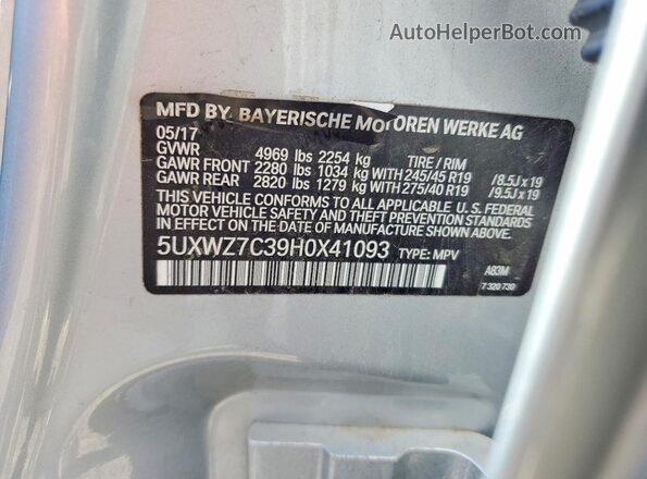 5UXWZ7C39H0X41093 2017 BMW X3 Серебряный Панорамный вид салона 360°