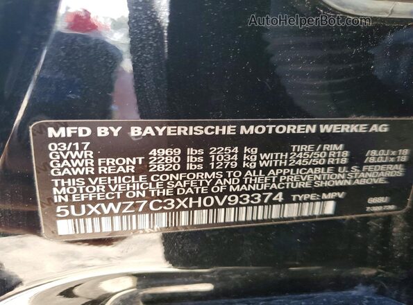 5UXWZ7C3XH0V93374 2017 BMW X3 Black Engine compartment view