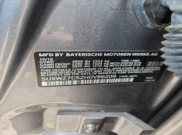 5UXWZ7C52H0V86209 2017 BMW X3 Silver VIN կոդի պիտակի տեսք