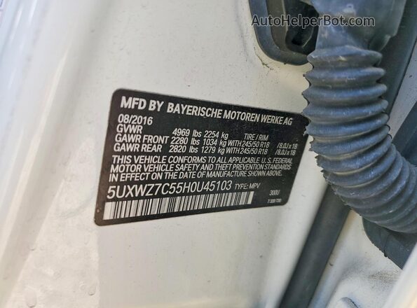 5UXWZ7C55H0U45103 2017 BMW X3 White Widok naklejki z numerem VIN