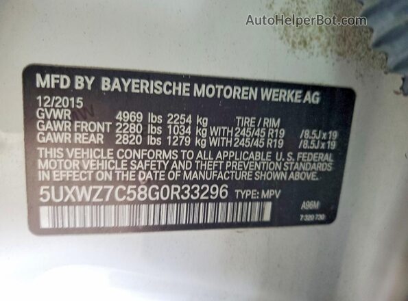 5UXWZ7C58G0R33296 2016 BMW X3 White VIN sticker view