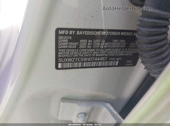 5UXWZ7C59H0T44467 2017 BMW X3 White Շարժիչի բաժամունքի տեսք