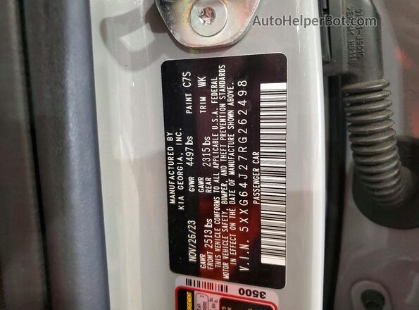 5XXG64J27RG262498 2024 KIA K5 Turquoise Vista de la etiqueta del VIN