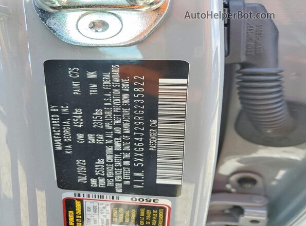 5XXG64J29RG235822 2024 KIA K5 Серебряный Вид наклейки с VIN-кодом