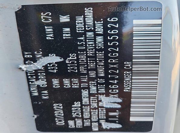 5XXG64J2XRG255626 2024 KIA K5 Gray VIN sticker view
