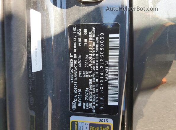5XXGT4L32GG080090 2016 KIA OPTIMA Gray Engine compartment view