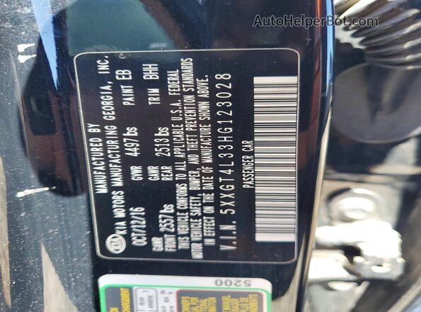 5XXGT4L33HG123028 2017 KIA OPTIMA Черный Вид подкапотного пространства