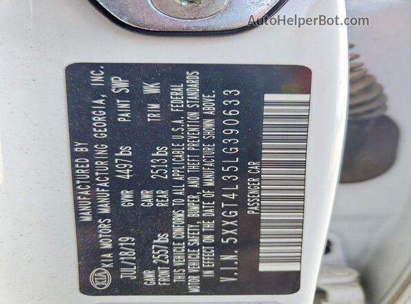 5XXGT4L35LG390633 2020 KIA OPTIMA White Շարժիչի բաժամունքի տեսք