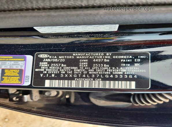 5XXGT4L37LG433384 2020 KIA OPTIMA Черный Вид подкапотного пространства