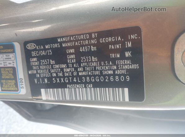 5XXGT4L38GG026809 2016 KIA OPTIMA Silver Widok komory silnika