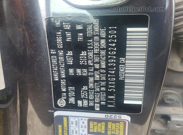 5XXGT4L39JG242501 2018 KIA OPTIMA Gray Widok komory silnika