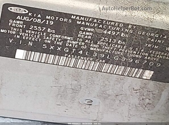 5XXGT4L39LG396709 2020 KIA OPTIMA Silver ძრავის განყოფილების ხედი