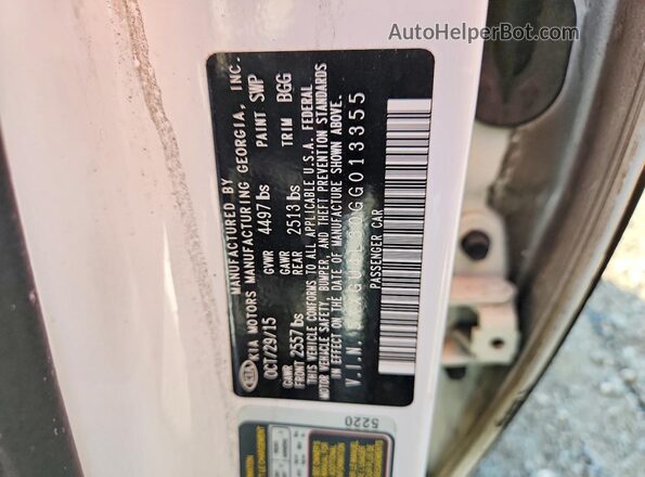 5XXGU4L30GG013355 2016 KIA OPTIMA White Widok komory silnika