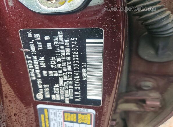 5XXGU4L30GG083745 2016 KIA OPTIMA Burgundy Widok naklejki z numerem VIN