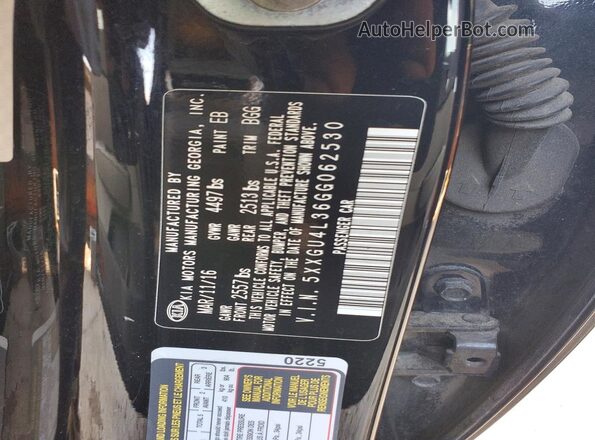 5XXGU4L36GG062530 2016 KIA OPTIMA Black Widok komory silnika