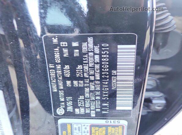 5XXGV4L23GG088510 2016 KIA OPTIMA Black ძრავის განყოფილების ხედი