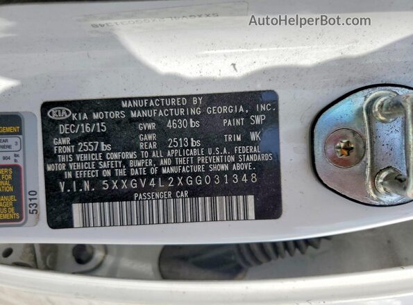 5XXGV4L2XGG031348 2016 KIA OPTIMA Белый Вид подкапотного пространства